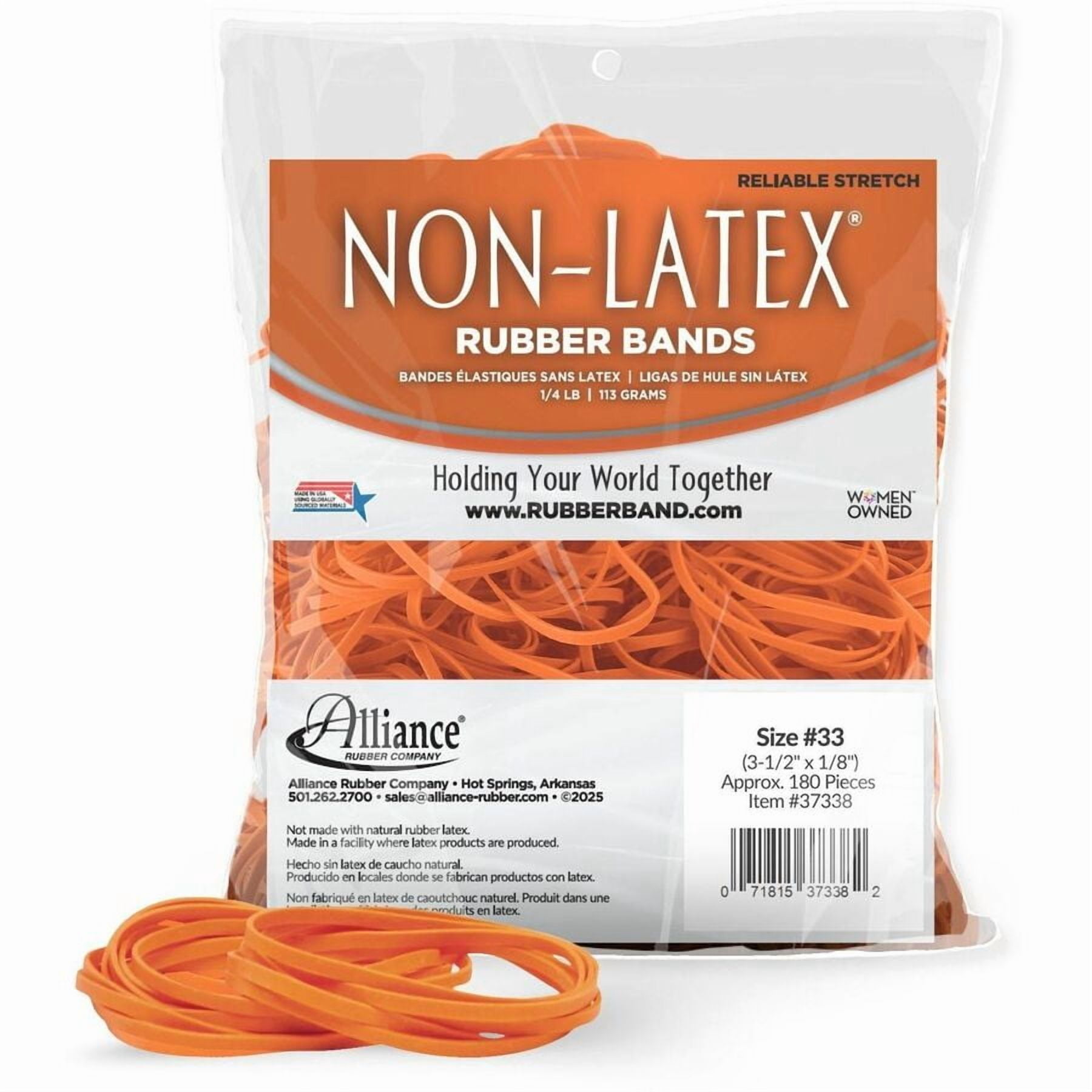 Alliance Non-Latex Rubber Bands, Size 33 (3-1/2" x 1/8"), 1/4 lb. Poly Bag, Approx 180 Bands, Orange
