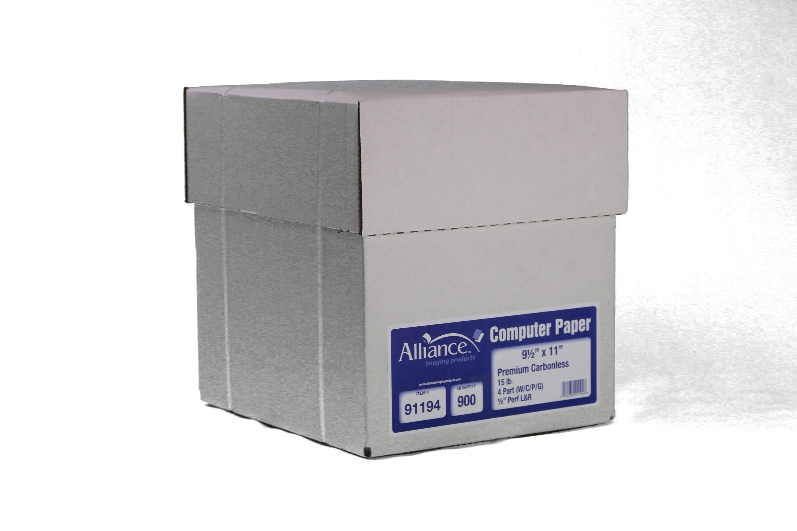 Alliance Premium Carbonless Computer Paper, 9-1/2x11" Blank L&R Perf., 4 Pt White/Canary/Pink/Goldenrod, 15lb, 900/Ctn
