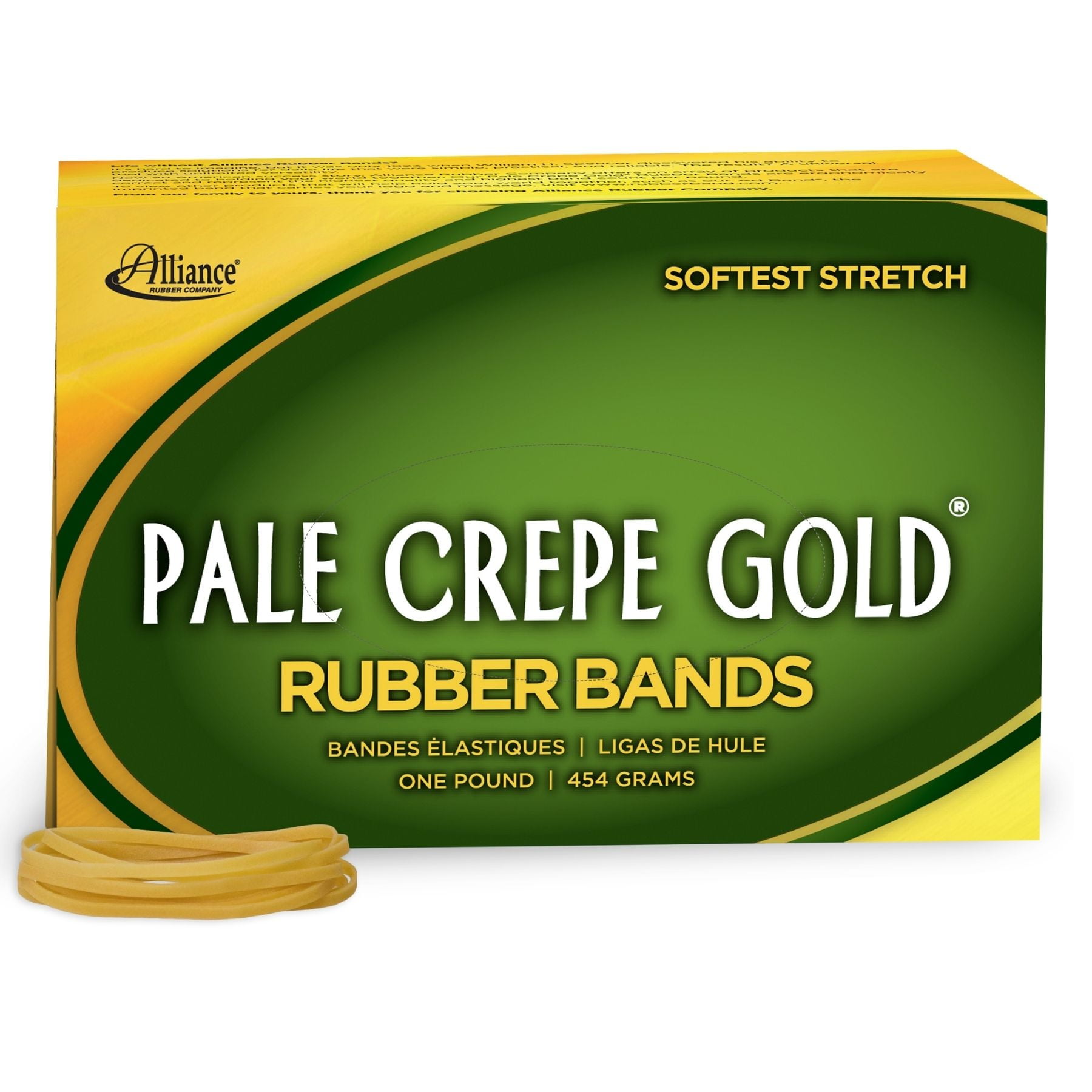Alliance Rubber 20335 Pale Crepe Gold Rubber Bands Size #33, 1 lb Box Contains Approx. 970 Bands (3 1/2" x 1/8", Golden Crepe)