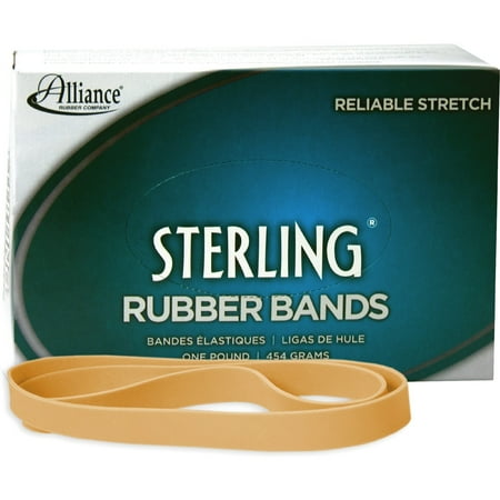 Alliance Rubber 25075 Sterling Rubber Bands Size 107 (7" x 5/8"), 1 lb Box of Approx. 50 Bands, Natural Crepe