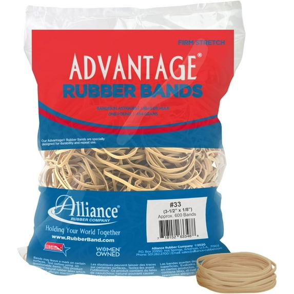 Alliance Rubber 26334 Advantage Rubber Bands Size #33, 1 lb Bag Contains Approx. 600 Bands (3 1/2" x 1/8", Natural Crepe) Beige