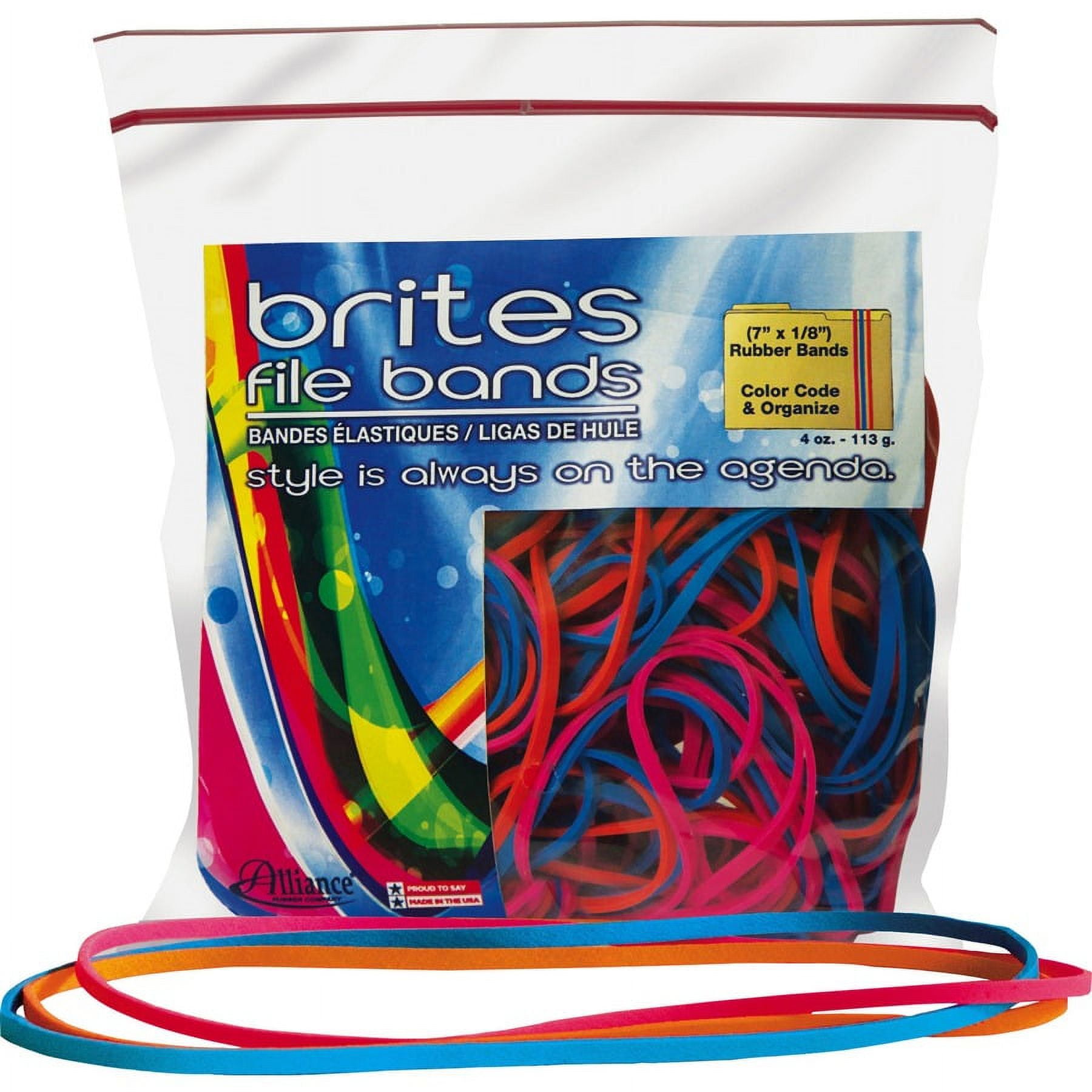 Alliance Rubber Brites 07800 File Bands - Non-Latex Colored Elastic Bands - 7" x 1/8" - 50 Pack - Pink, Blue and Orange - Resealable Bag | Bundle of 2 Packs