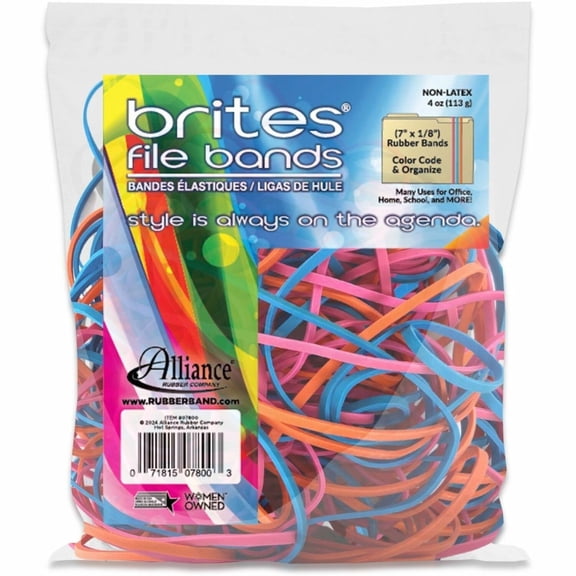 Alliance Rubber Brites File Bands, Assorted, Bag Of 50