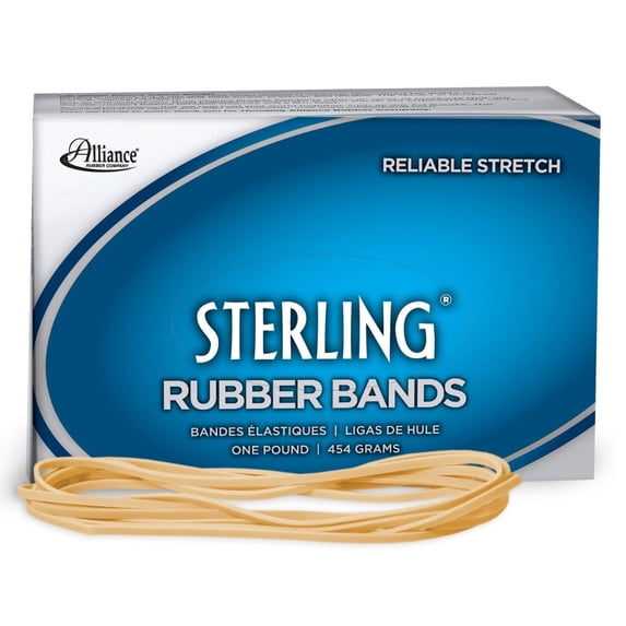 Alliance Rubber Sterling Rubber Bands, Size 117B (7" x 1/8"), 1 lb. Box, Approx. 250 Bands, Crepe