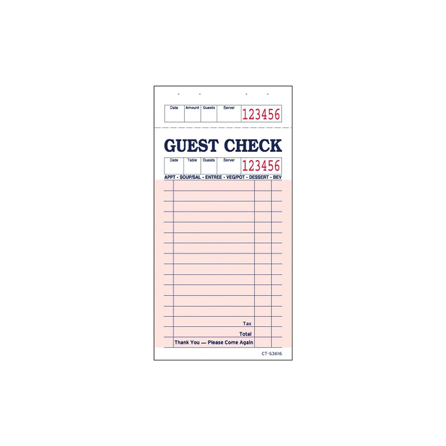 Alliance S3616 Single Copy Salmon 16 Line Guest Checks 100 Checks per ...