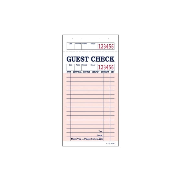 Alliance S3616 Single Copy Salmon 16 Line Guest Checks 100 Checks per Book 50 Books/Ctn (361602)