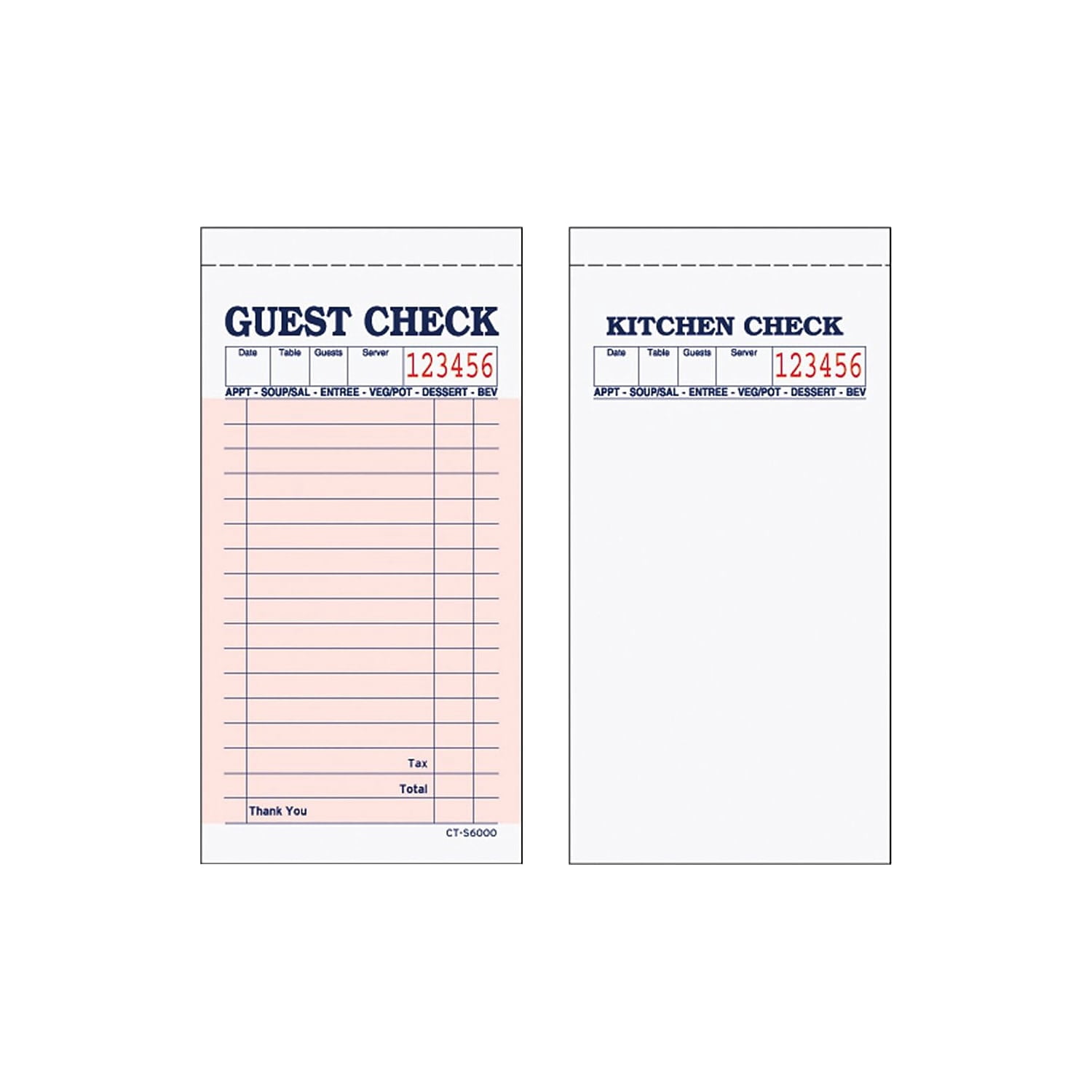 Alliance S6000 2 part with Carbon Salmon 17 Line Guest Checks 50 Checks per Book 50 Books/Ctn 600002