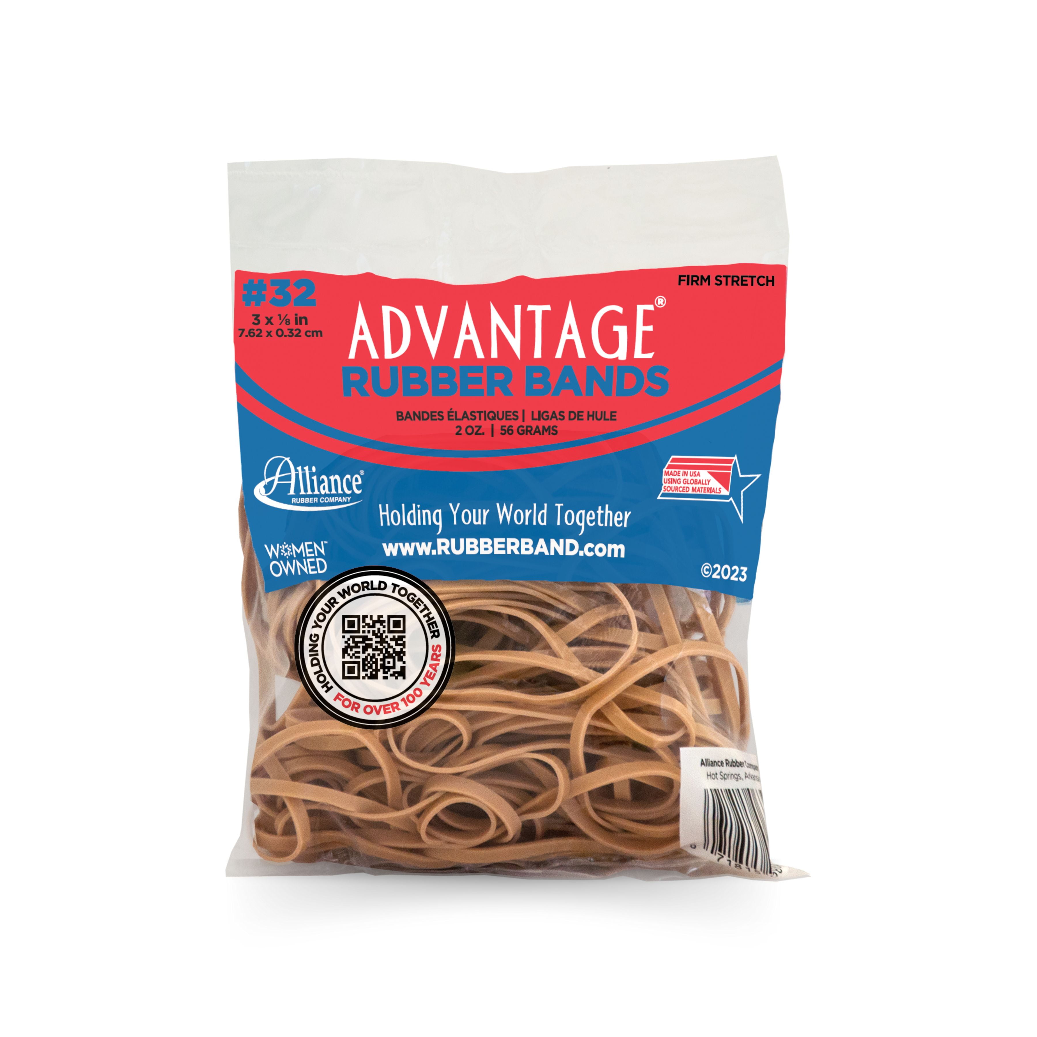 Alliance Size #32, (3 x 1/8) Advantage Rubber Bands 2632A, 2 oz Bag of  Approx. 88 Bands, Natural