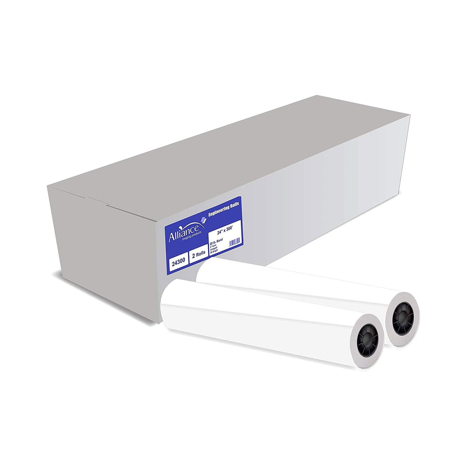 Alliance Wide Format Paper 24" x 300' CAD Bond 20lb 92 Bright 2 Rolls 2" Core