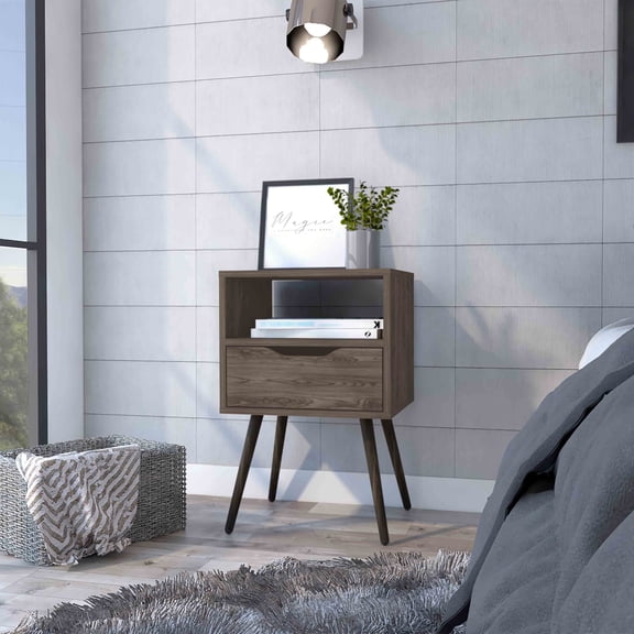 Allie Modern Nightstand | White-Light Oak Engineered Wood | 1 Drawer, Open Shelf, 4 Legs | 15.75"W x 13.78"D x 24.8"H | Perfect for Bedroom Storage