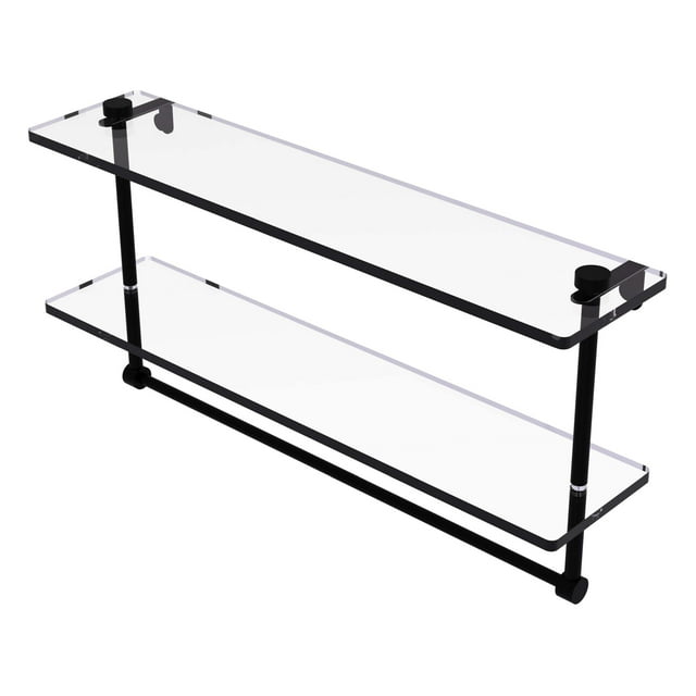 Allied Brass 22-in Two Tiered Glass Shelf with Towel Bar in Matte Black