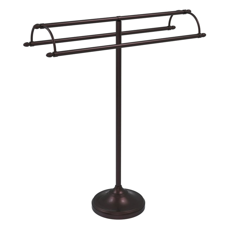 Allied Brass Free Standing Double Arm Towel Holder in Satin Chrome Allied Brass Free Standing Double Arm Towel Holder in Satin Chrome