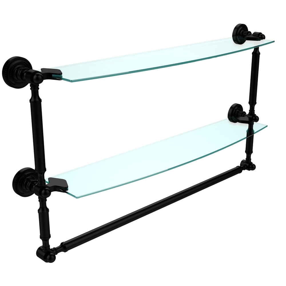 Allied Brass Dottingham 16" Single Glass Shelf - 3/8" Thick Tempered Glass, Matte Black