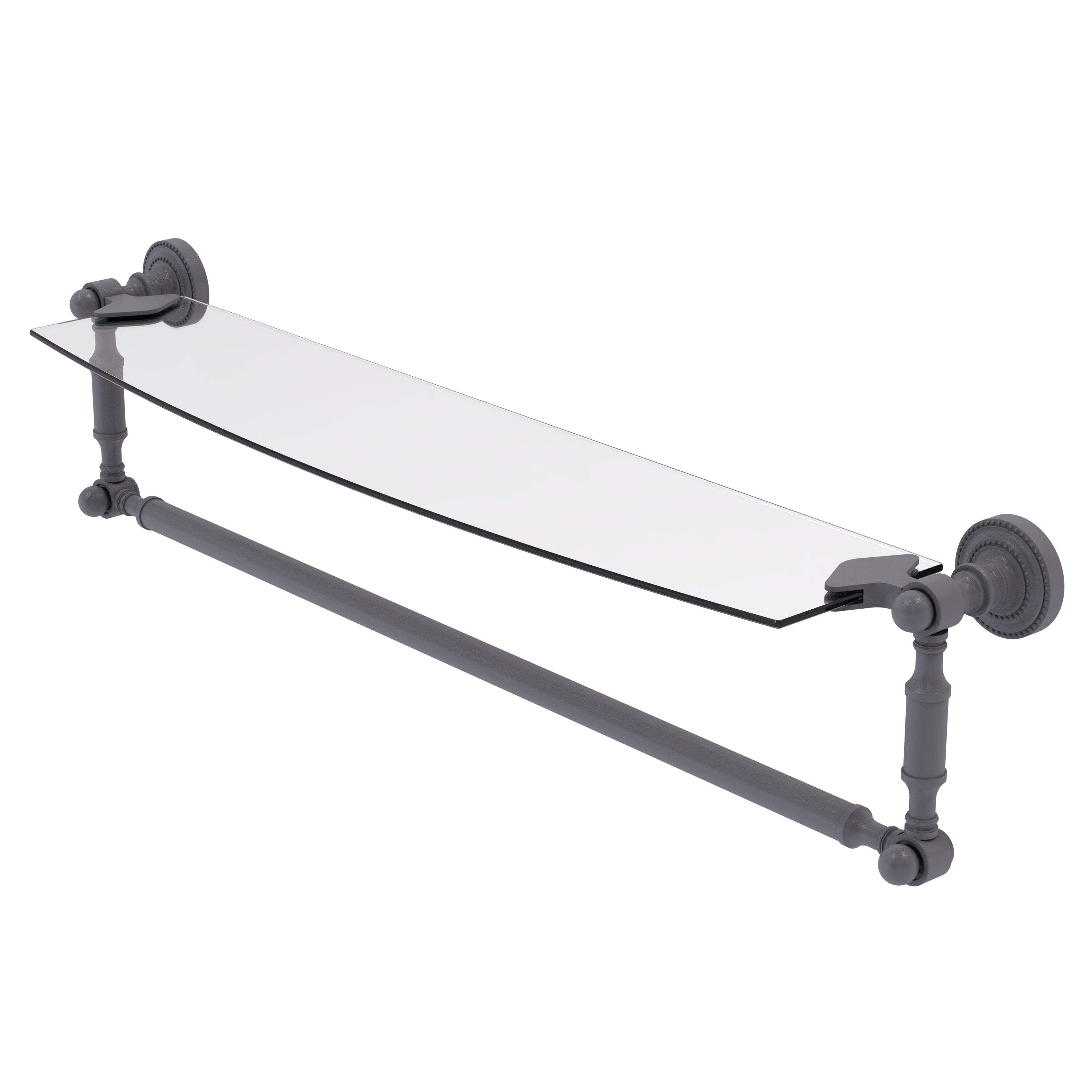 Matte Gray Glass Vanity Shelf with Towel Bar, 24 Inch