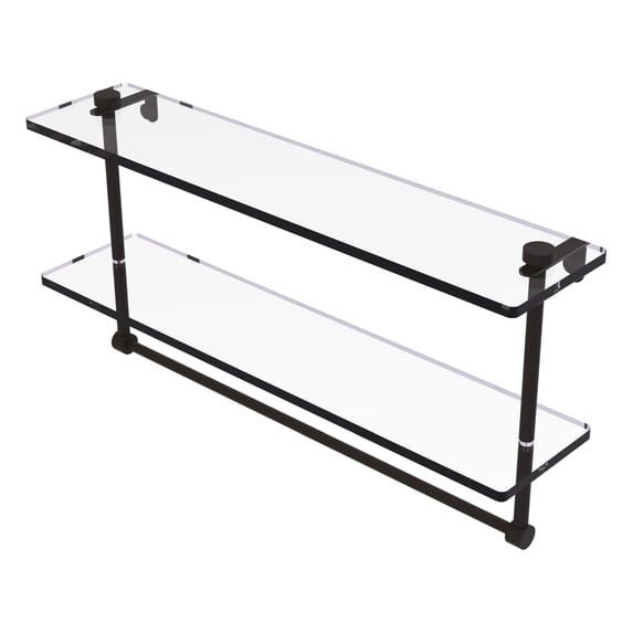 Allied Brass NS-2/22TB-ORB 22 Inch Two Tiered Glass Shelf with Integrated Towel Bar, Oil Rubbed Bronze
