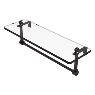 Allied Brass PR-1/16TB-ABZ 16 Inch Glass Vanity Shelf with Integrated Towel Bar, Antique Bronze
