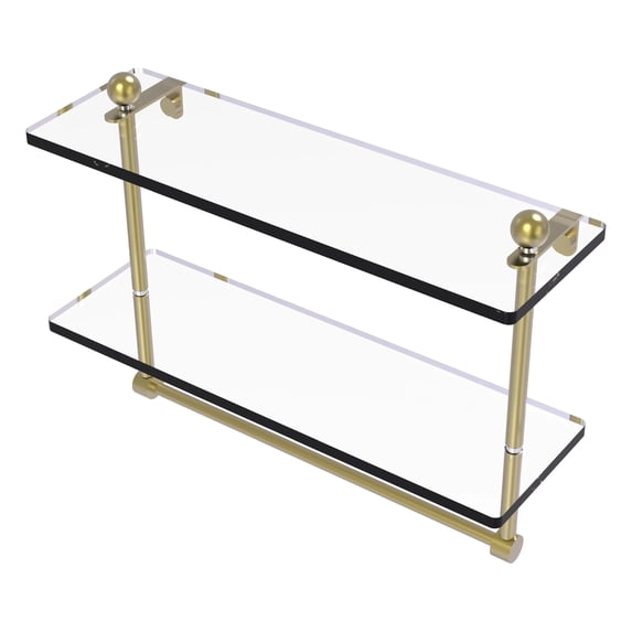 Allied Brass PR-2/16TB-SBR 16 Inch Two Tiered Glass Shelf with Integrated Towel Bar, Satin Brass