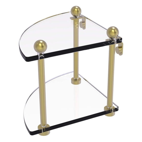 Allied Brass PR-3-SBR Two Tier Corner Glass Shelf, Satin Brass