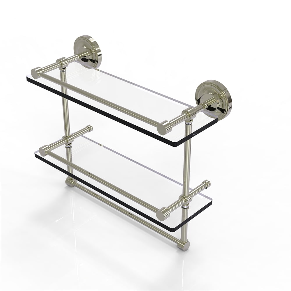 16 in Gallery Double Glass Shelf with Towel Bar in Antique Pewter Walmart