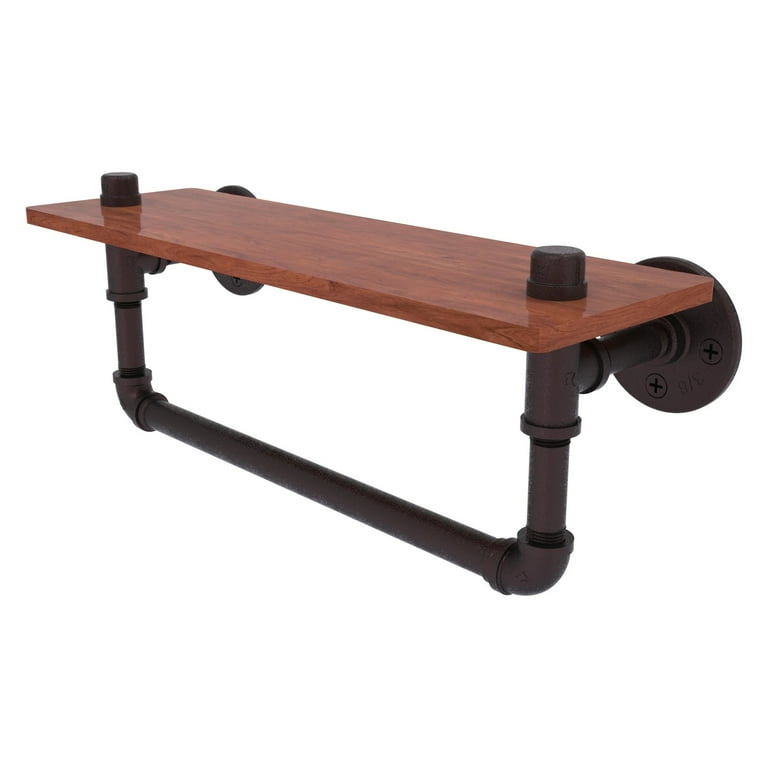 Pipeline Collection 16 in. Double Ironwood Shelf with Towel Bar in Oil Rubbed Bronze Pipeline Collection 16 in. Double Ironwood Shelf with Towel Bar in Oil Rubbed Bronze