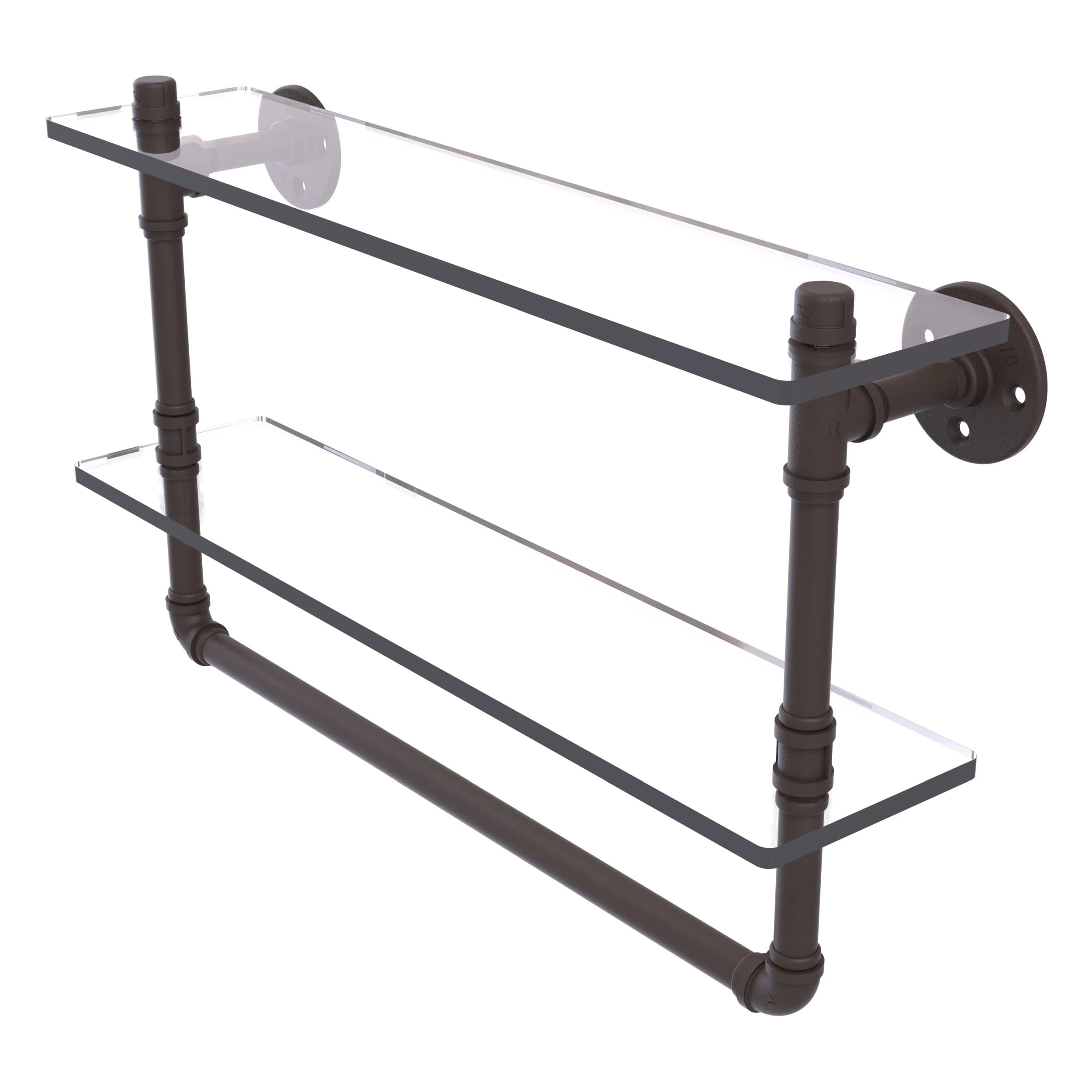 Pipeline Collection 22 in. Glass Shelf with Towel Bar in Oil Rubbed Bronze Pipeline Collection 22 in. Glass Shelf with Towel Bar in Oil Rubbed Bronze