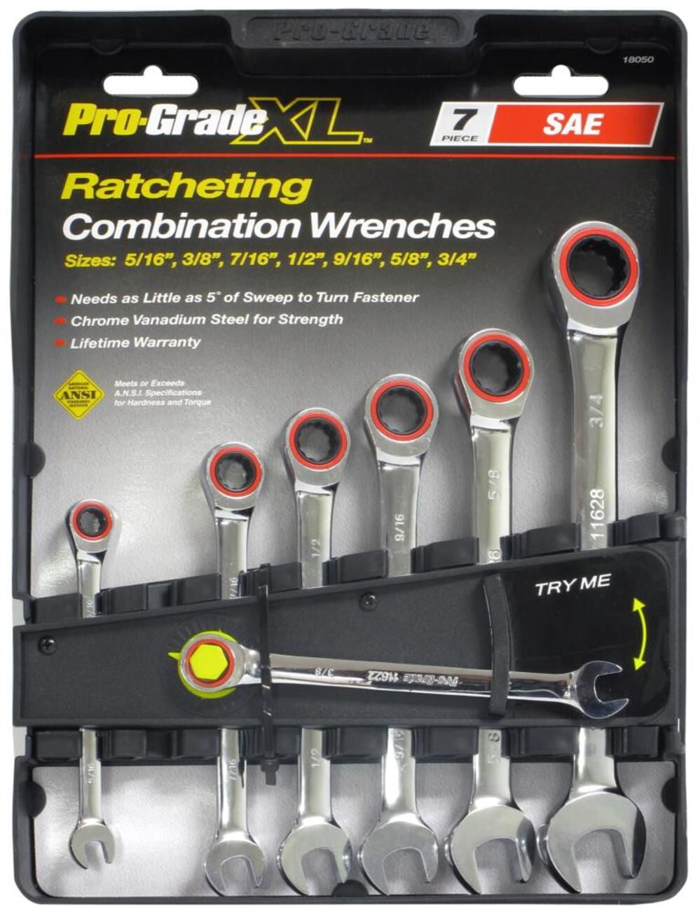 Pro-Grade SAE Ratcheting Combination Wrench Set 7-Piece Chrome Vanadium Steel, 18050