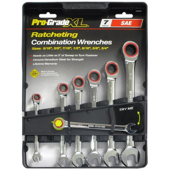 Pro-Grade SAE Ratcheting Combination Wrench Set 7-Piece Chrome Vanadium Steel, 18050