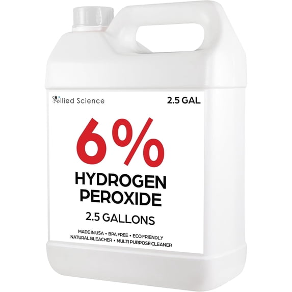 Allied Science 6% Hydrogen Peroxide Concentrate, Food Grade Household Cleaner, H2O2 & Purified Water Only, 2.5 Gallons
