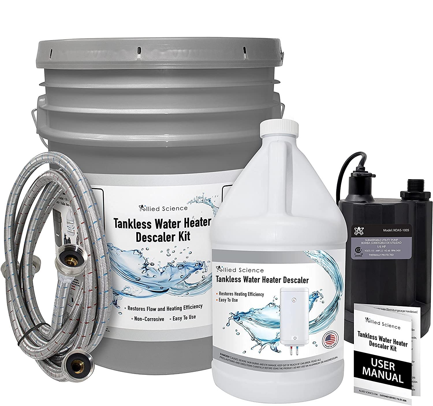 Allied Science Tankless Water Heater Flush Kit with Gallon Liquid