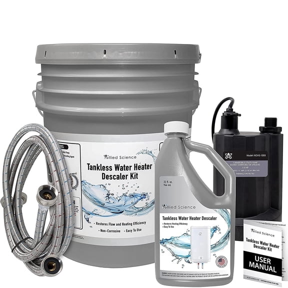 Allied Science Tankless Water Heater Flush Kit with 32 fl oz Descaler, 1/6 HP Pump and 6 ft PVC Hoses