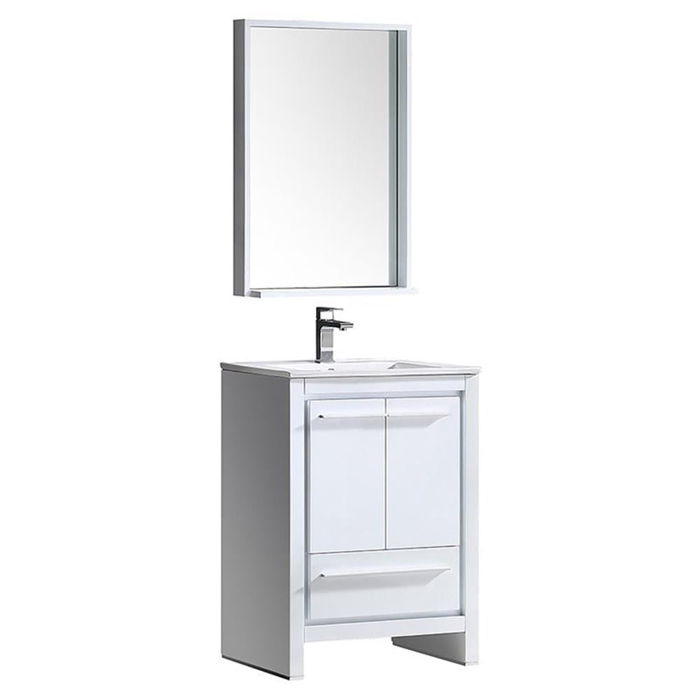 Allier 24" Glossy White Modern Free-Standing Vanity Set with Mirror
