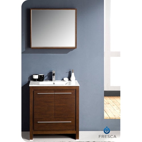 Fresca Allier 30" Wenge Brown Modern Bathroom Vanity with Mirror