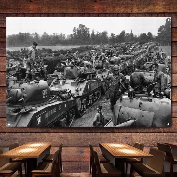 Allies fought feverishly in August 1944 the Falaise Tapestry Wall Art Flag World War II Military Historical Posters and Prints Banner Wall Chart Canvas Painting Home Decor,38X57 inches