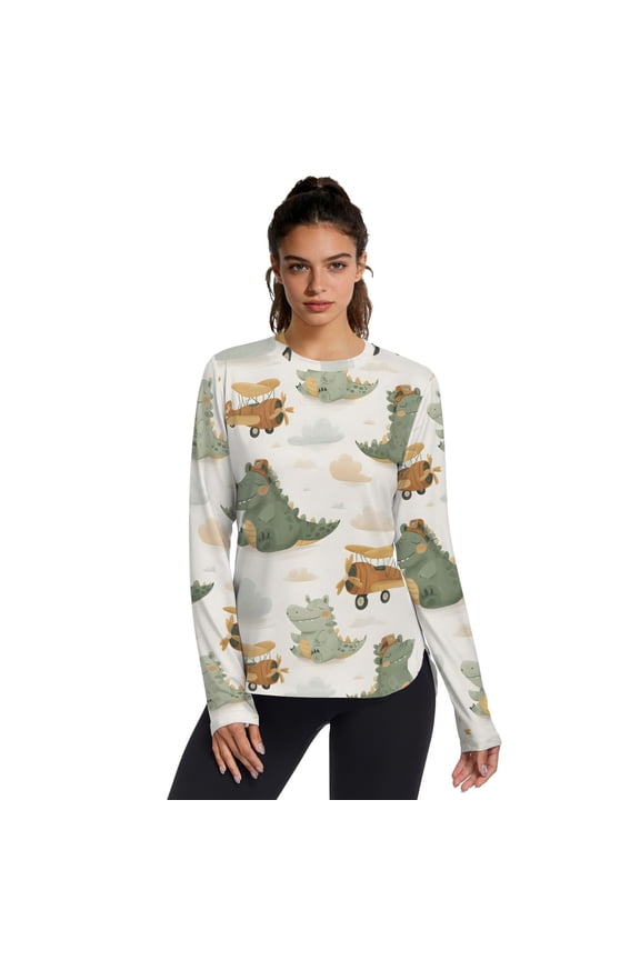 Alligator Airplane Women UPF 50+ UV Shirts Long Sleeve with Thumb Holes Workout Sun Shirt Quick Dry Athletic Hiking Tops