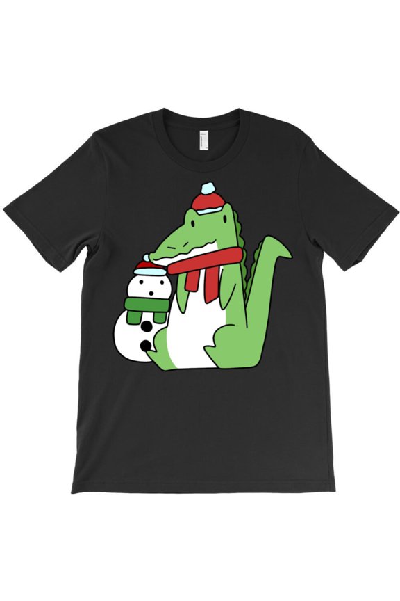 Alligator And Snowman Funny Christmas Holiday Animal Graphic T-Shirt G9159, Up to 5XL