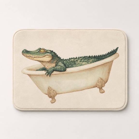 Alligator Bathtub Printed Doormat, Non-Slip Backing Floor Mat, Bathroom Entry Rug, Cream, 15.7 x 23.6 or 19.7 x 31.5 in