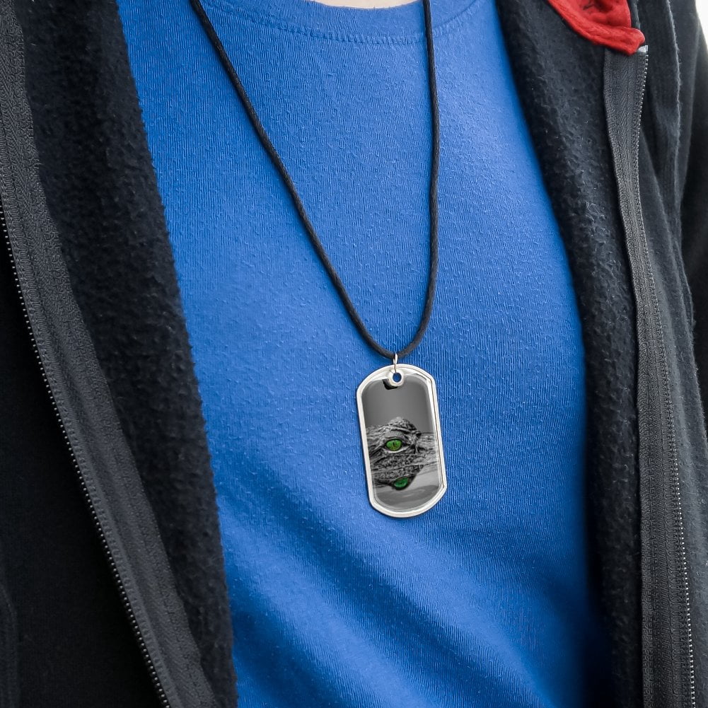 Alligator Black and White Green Eyes Military Dog Tag Pendant Necklace ...