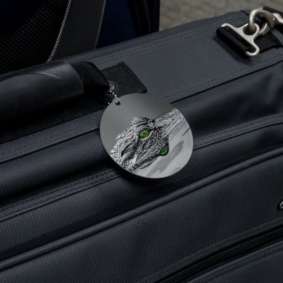 Alligator Black and White Green Eyes Round Luggage ID Tag Card Suitcase Carry-On