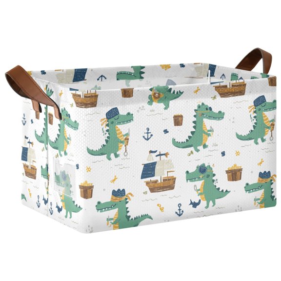 Alligator Boat Pattern Collapsible Storage Bin Open Home Shelf Basket Water-Resistant Iron Frame Large