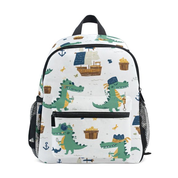Alligator Boat Pattern Mini Backpack Cute Small Backpack with Chest Strap and Whistle Ages 3-8