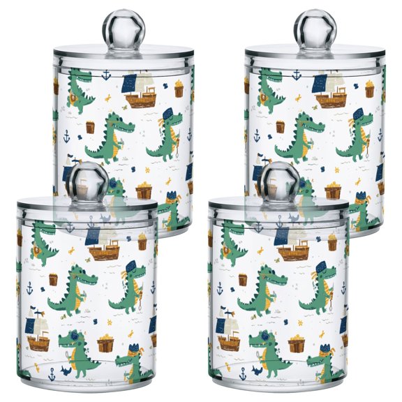Alligator Boat Pattern Plastic Storage Jar 4 Pack Clear Translucent Canisters Dustproof Lid