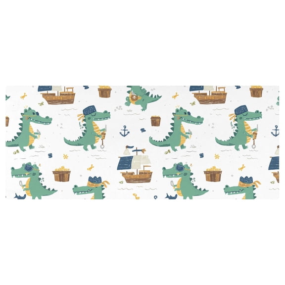 Alligator Boat Pattern Stretch Fitted Tablecloth 2.5x6ft Elastic Wrinkle Resistant Cover