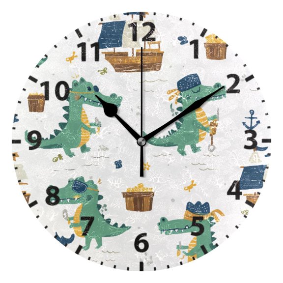 Alligator Boat Pattern Wall Clock 10in Round Artistic Oil Painting Home Decor Desk Table Clock