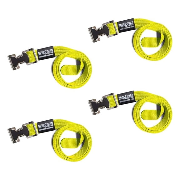 Alligator Buckle Straps 1 Inch - Heavy Duty Lashing Straps 4 Pack - Yellow Polypropylene Webbing with Rubber Keeper - Utility Straps for RV, Boat, Camping