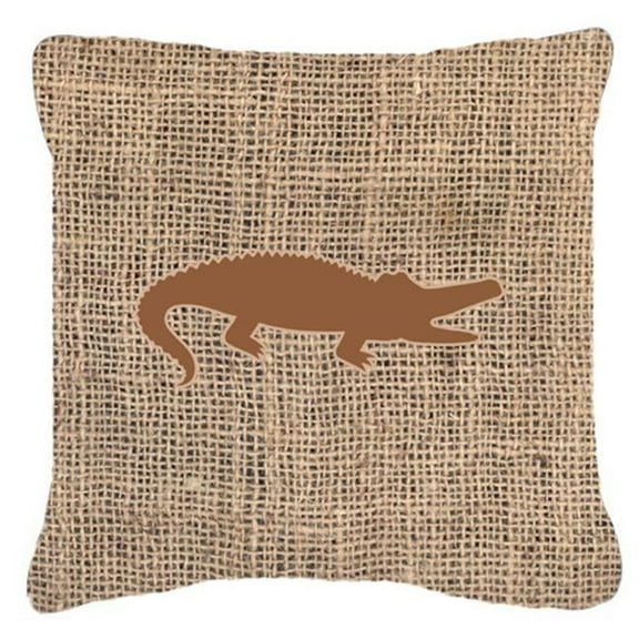 Alligator Burlap and Brown Decorative Fabric Pillow - 14 x 14 in.