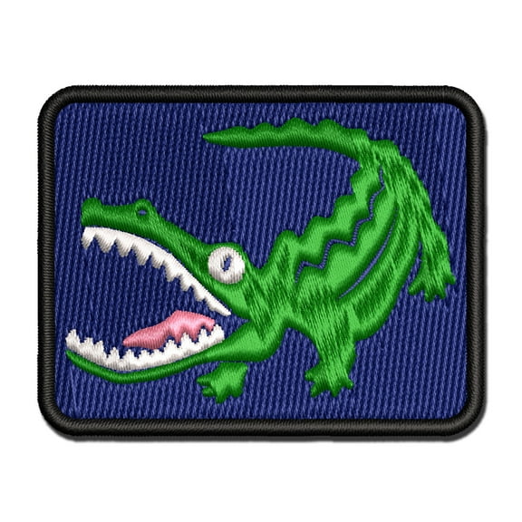 Alligator Crocodile Basking With Jaws Open Applique Multi-Color Embroidered Iron-On Patch - 2.0 Inch Mini