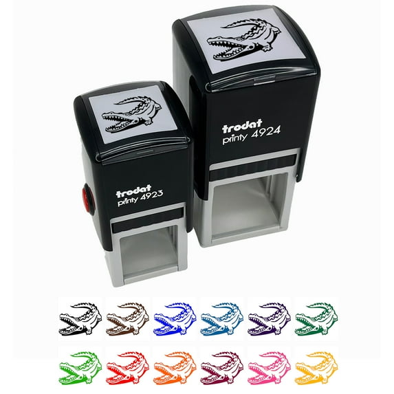 Alligator Crocodile Basking With Jaws Open Self-Inking Rubber Stamp Ink Stamper - Black Ink - Small 1 Inch