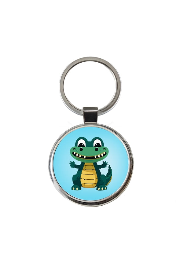 Alligator Crocodile Happy Metal Round Keychain