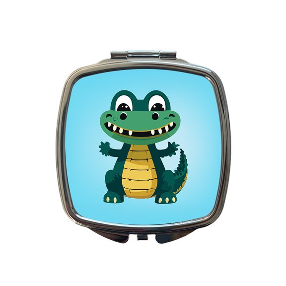 Alligator Crocodile Happy Travel Makeup Handbag Purse Small Pocket Compact Mirror