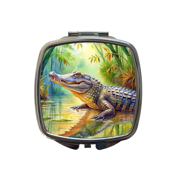 Alligator Crocodile In Swamp Travel Makeup Handbag Purse Small Pocket Compact Mirror